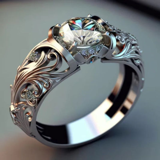 Personality Fashion Accessories Vintage Flower Shape Diamond Ring
